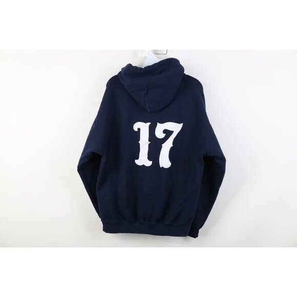 Vintage 90s Y2K Mens Large Distressed New York Yankees Baseball Hoodie Blue - Picture 12 of 14